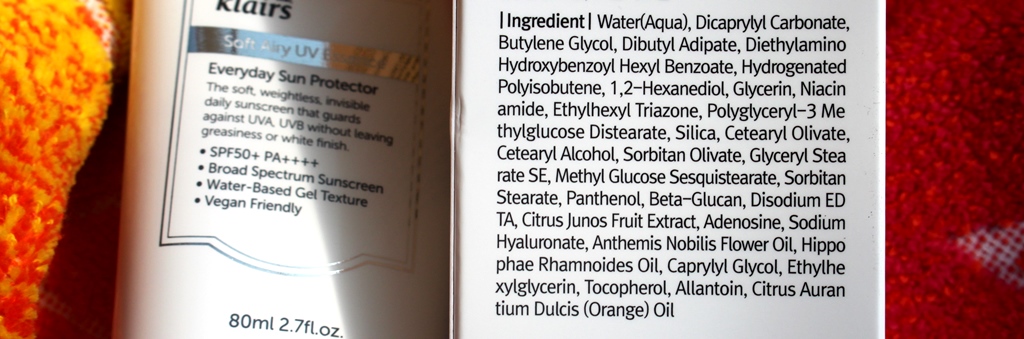 Klairs Soft Airy UV Essence Ingredients