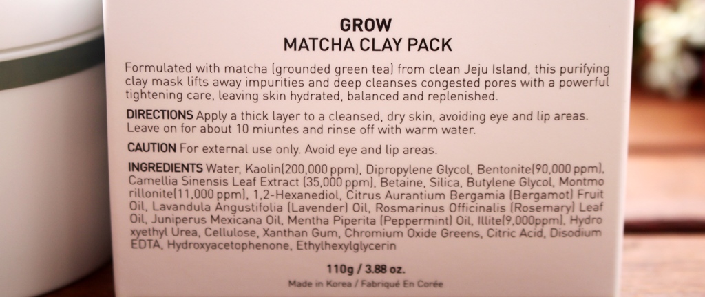 Dr. Ceuracle Grow Matcha Clay Pack Ingredients