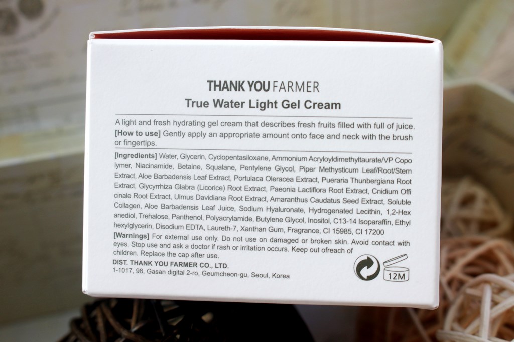 Thank You Farmer True Water Light Gel Cream Ingredients