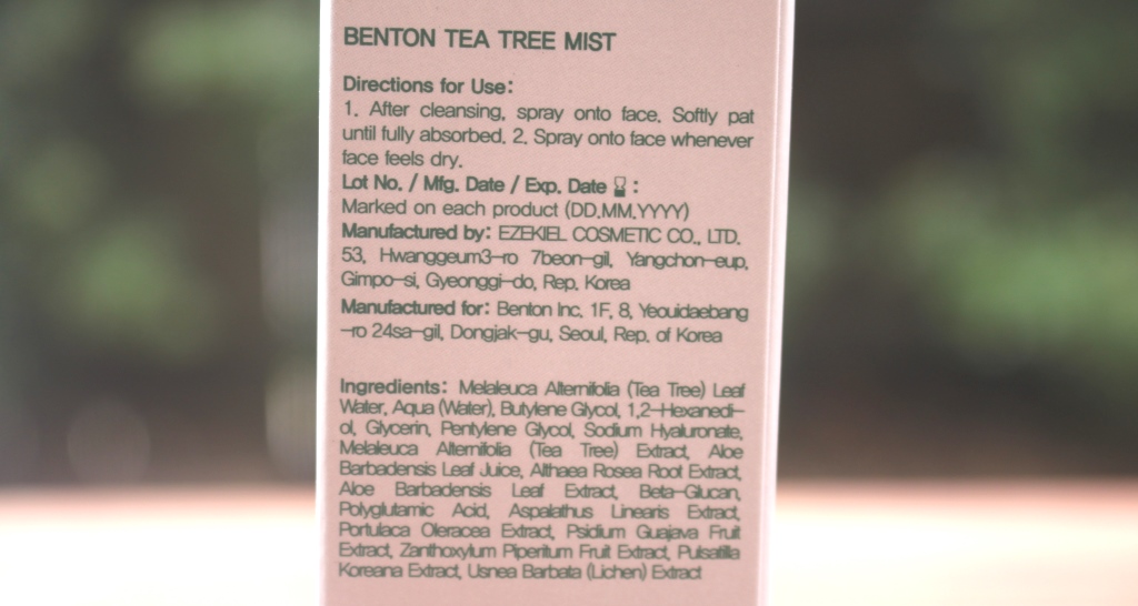 Benton Tea Tree Mist Ingredients
