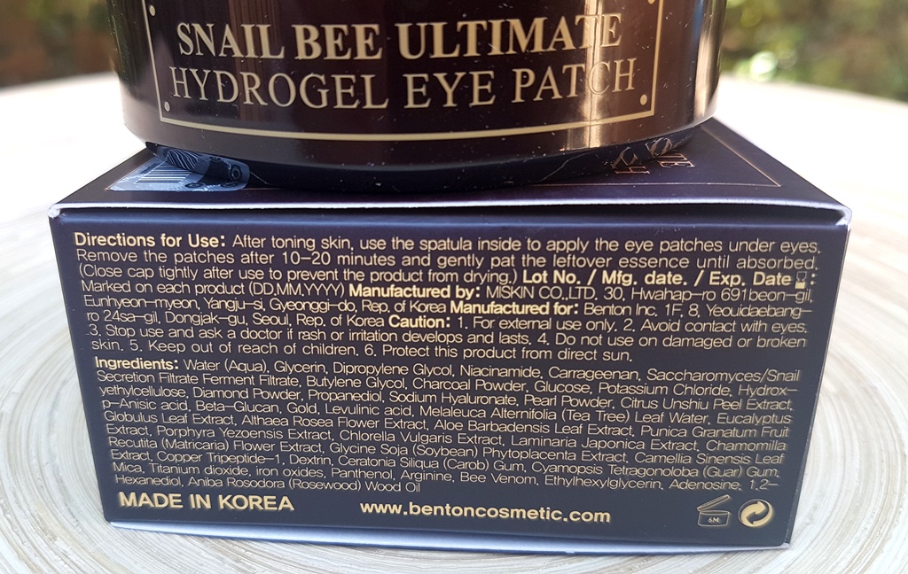 Benton Snail Bee Ultimate Hydrogel Eye Patch Ingredients