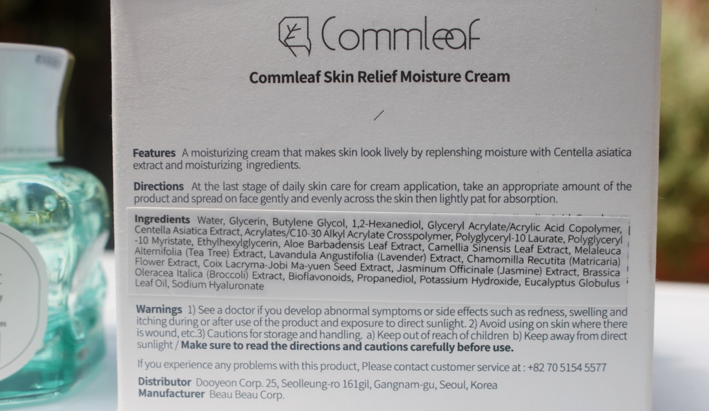 Commleaf Skin Relief Moisture Cream Ingredients