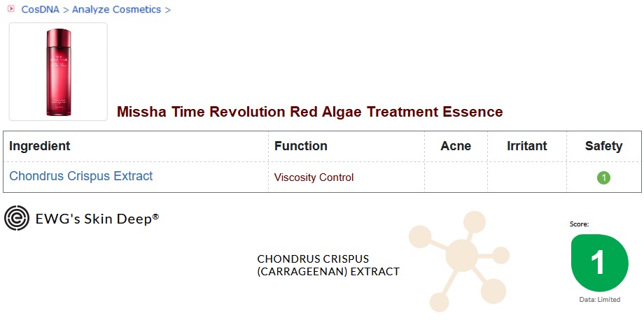 Missha Red Algae Treatment Essence Analysis